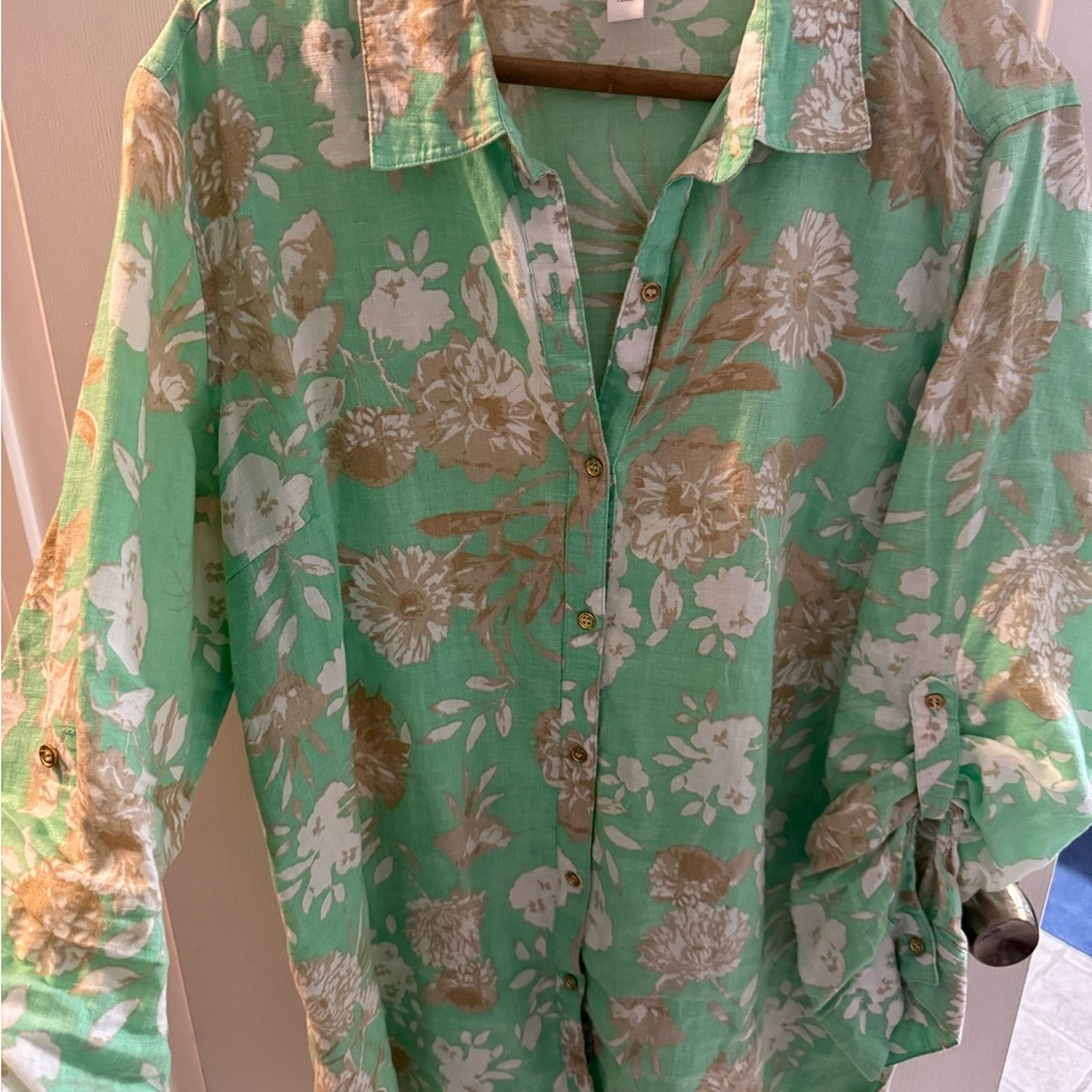 Charter Club Mint Green Floral Shirt